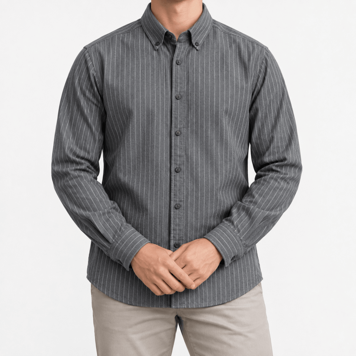 Brushed stripe shirt with a button down collar - AntoniosClothing - Gray stripe