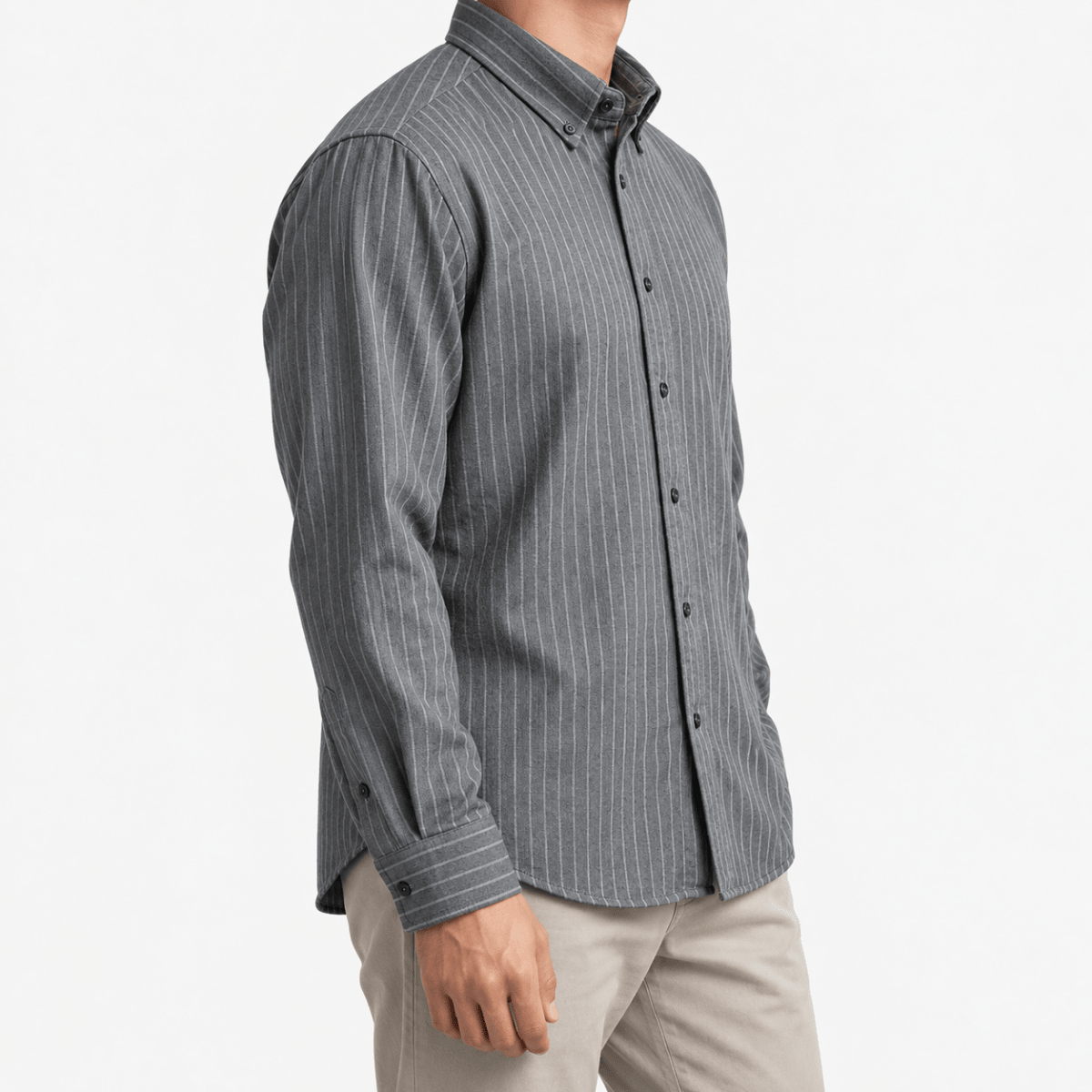 Brushed stripe shirt with a button down collar - AntoniosClothing - Gray stripe
