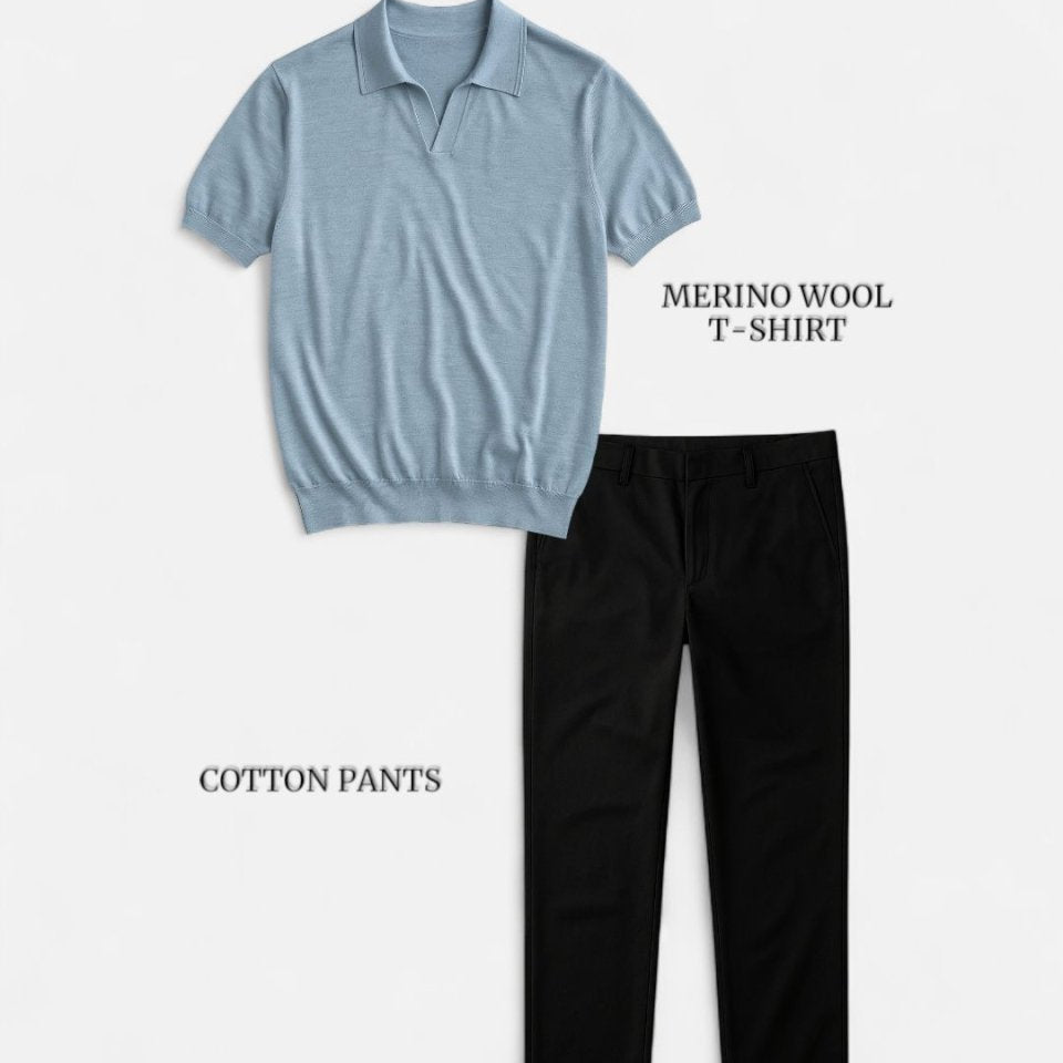 Casual outfit set baby blue + black (T-shirt+pants) - Antonios