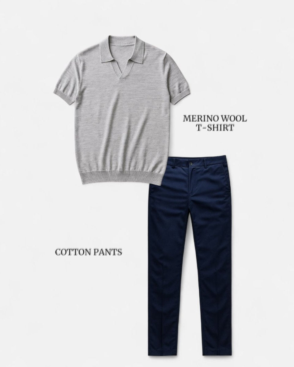 Casual outfit set light gray + navy blue (T-shirt+pants) - Antonios