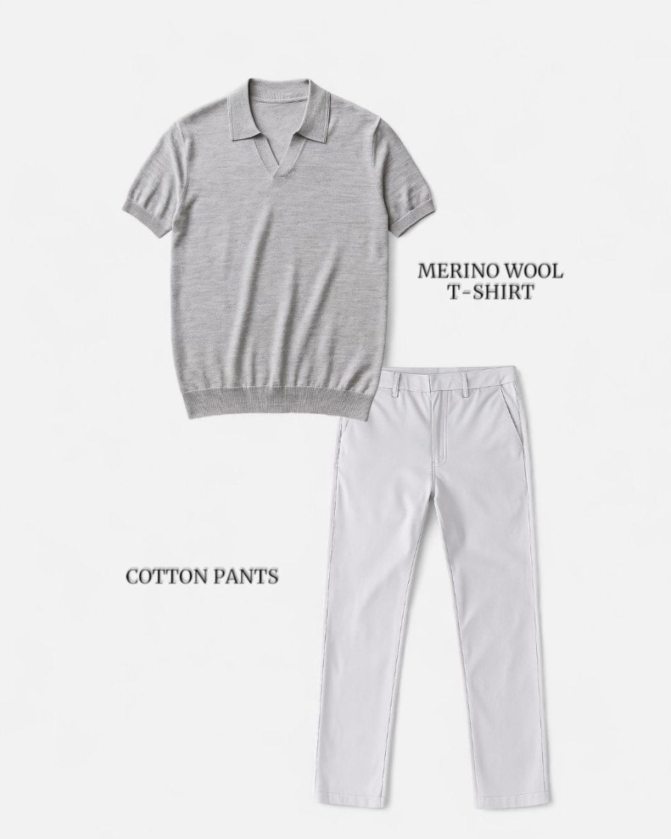 Casual outfit set light gray + white (T-shirt+pants) - Antonios