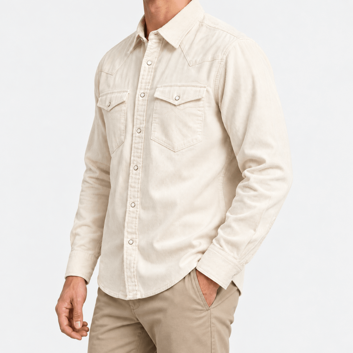 Cotton corduroy western shirt - AntoniosClothing - Off white