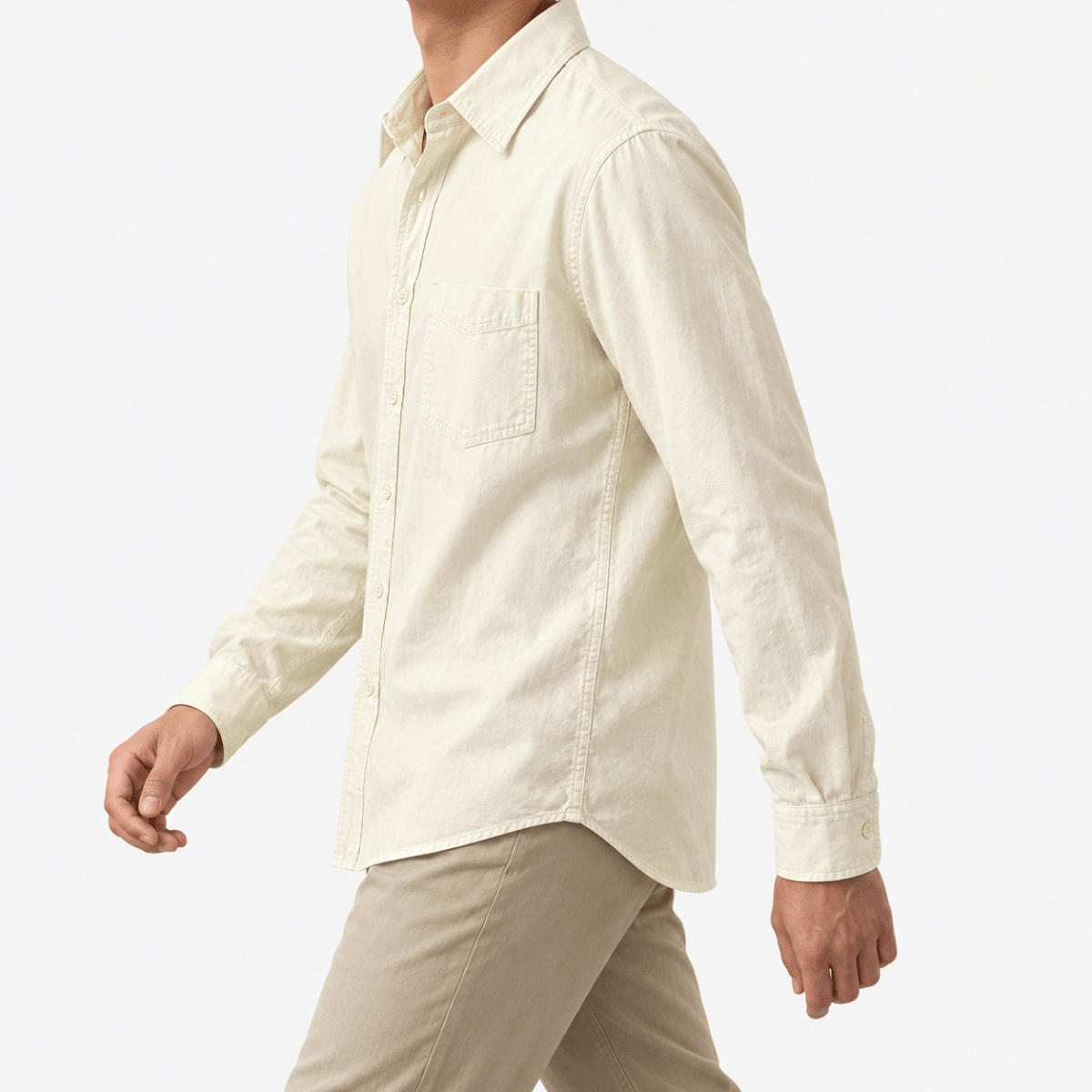 Cotton point collar shirt with a chest pocket - AntoniosClothing - Cream