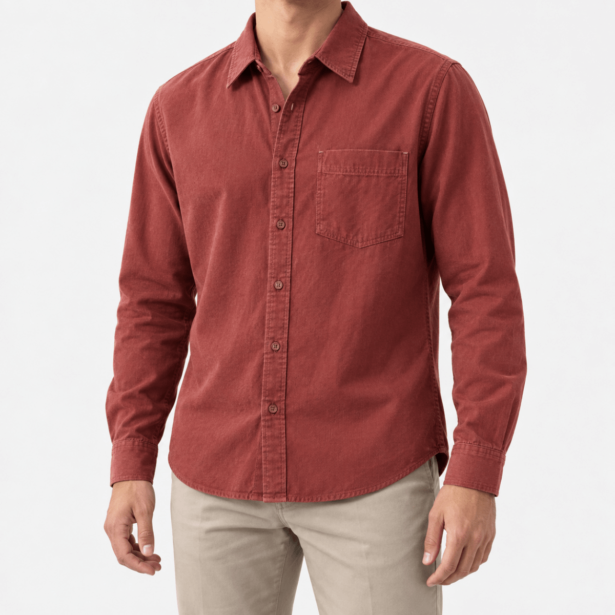 Cotton point collar shirt with a chest pocket - AntoniosClothing - Brick red