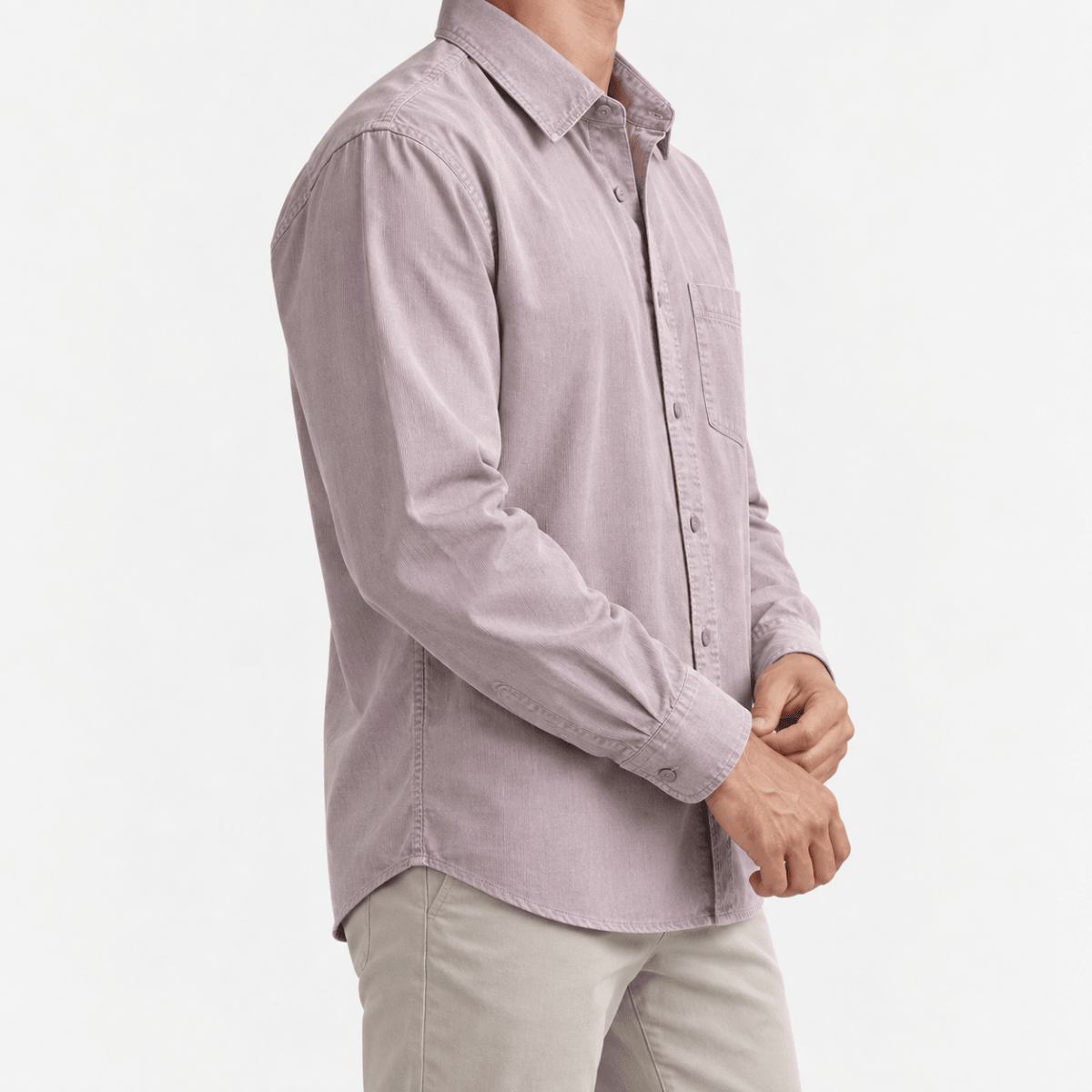Cotton point collar shirt with a chest pocket - AntoniosClothing - Dusty lilac