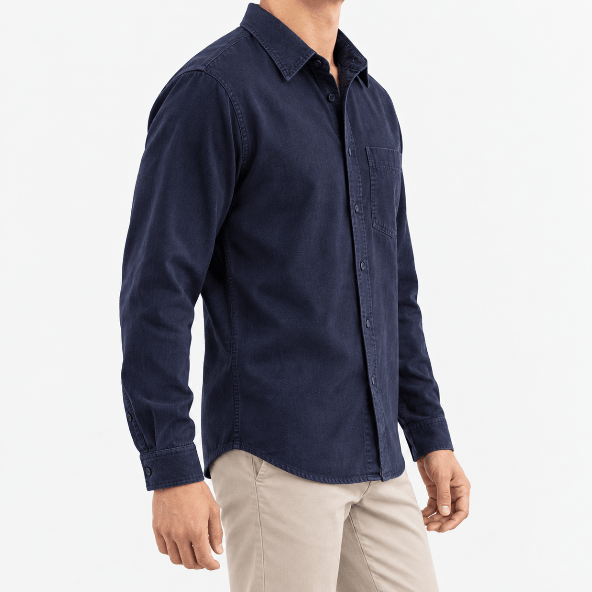 Cotton point collar shirt with a chest pocket - AntoniosClothing - Navy blue