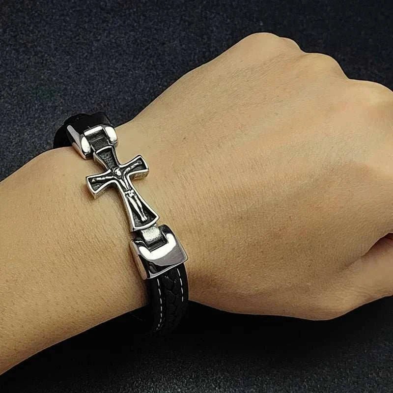 Cross casual leather bracelet - Antonios