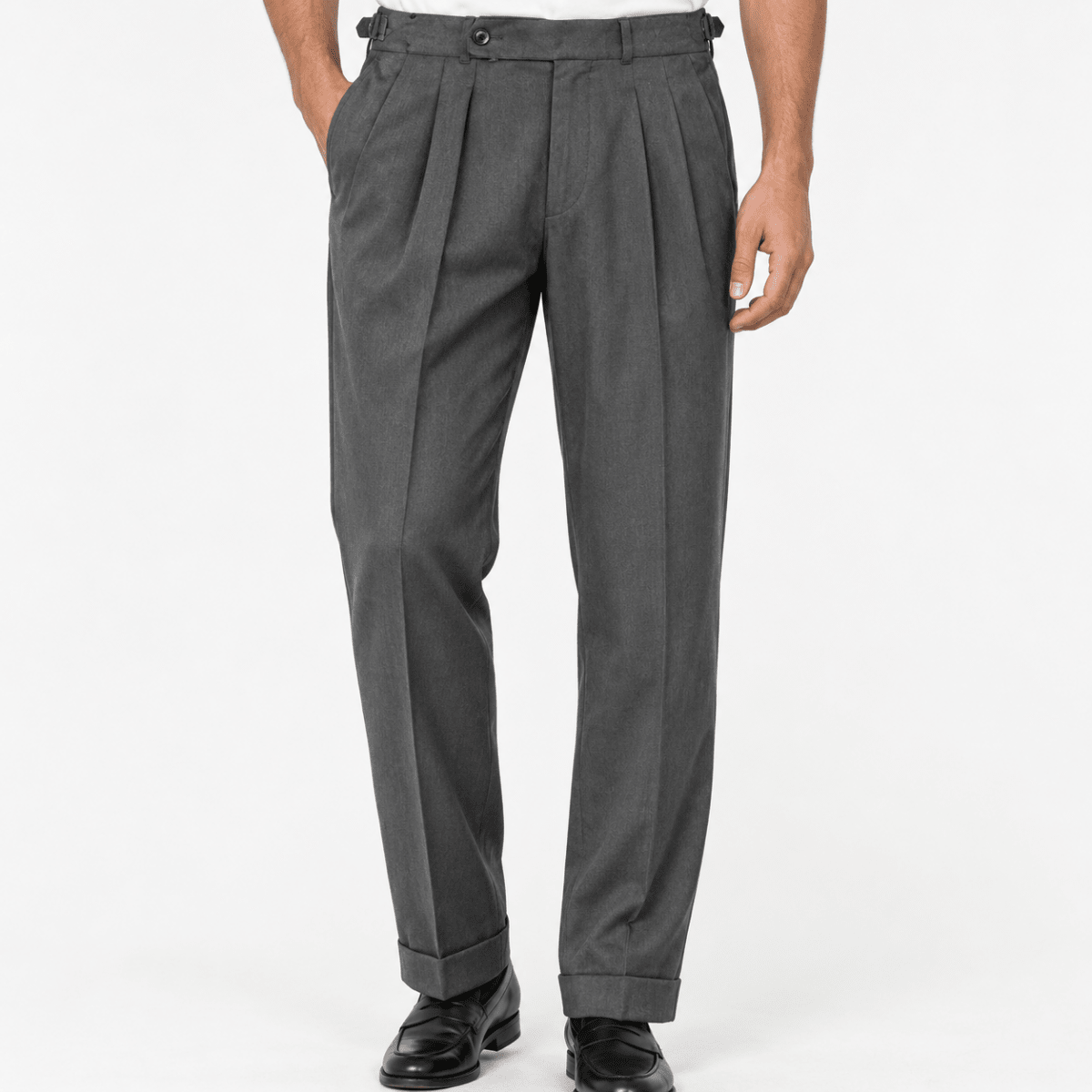 Cuffed cotton blend trousers - AntoniosClothing - Dark Gray