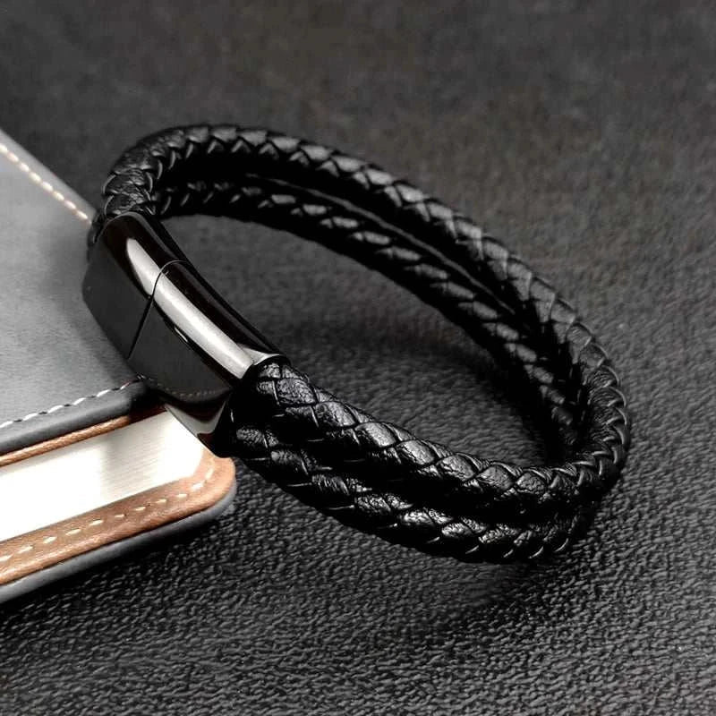 Double band leather bracelet - Antonios