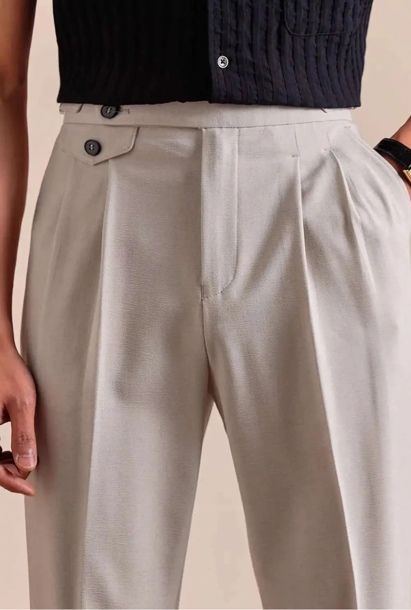 Double pleated wool straight pants - Antonios