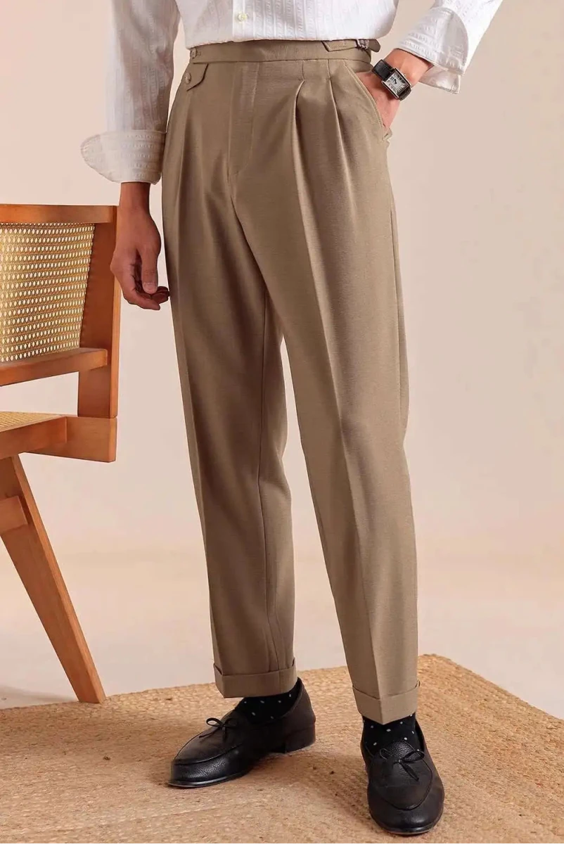 Double pleated wool straight pants - Antonios