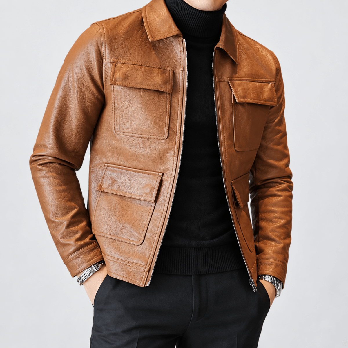 ECO leather jacket - AntoniosClothing - Coffee1