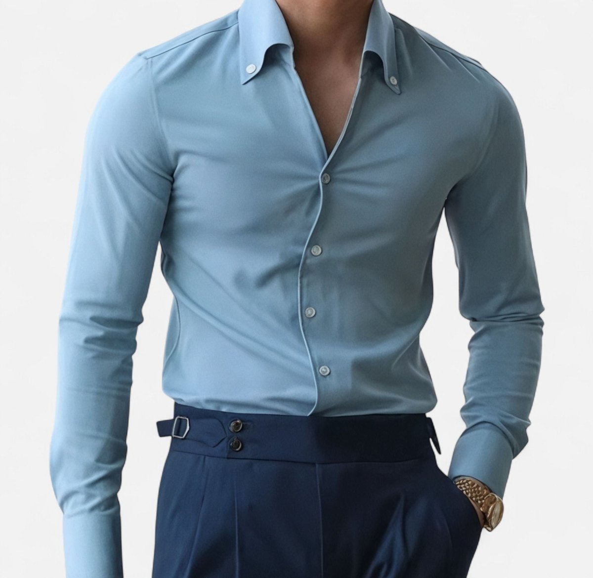 Elegant set baby blue + white high - waist (shirt+trousers) - Antonios