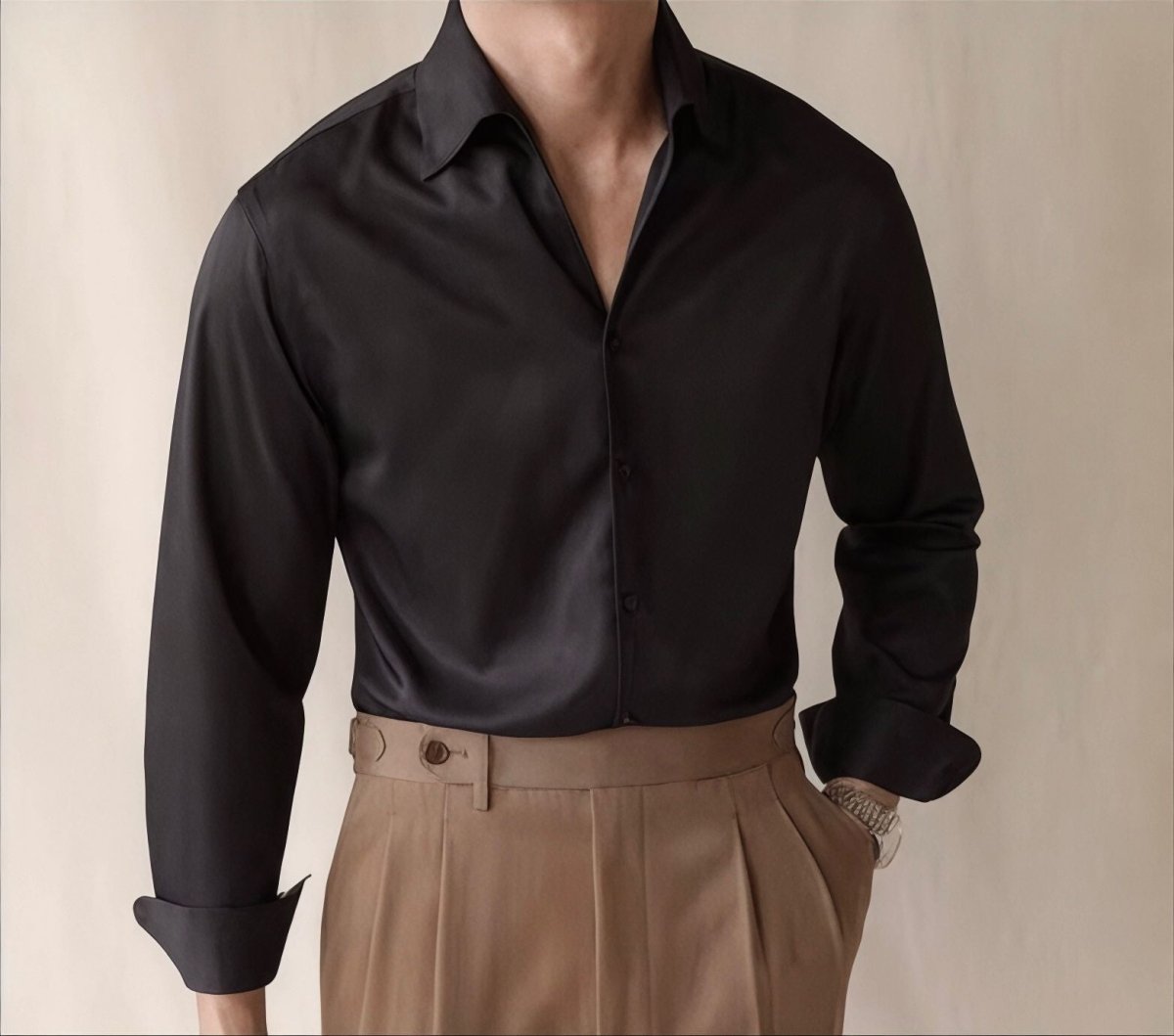 Elegant set black + high - waist white (shirt + pants) - Antonios