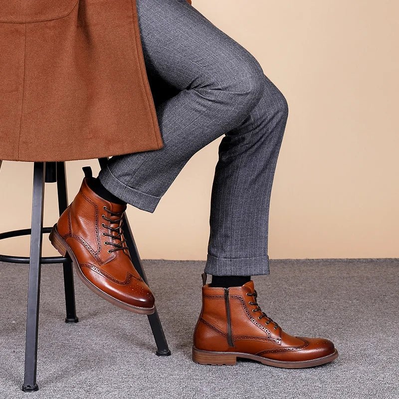 Fleece - lined leather brogue boot - Antonios