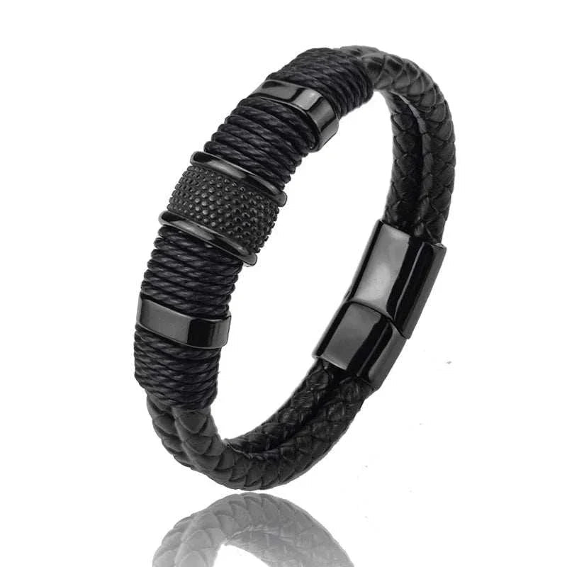 Genuine leather double bracelet - Antonios