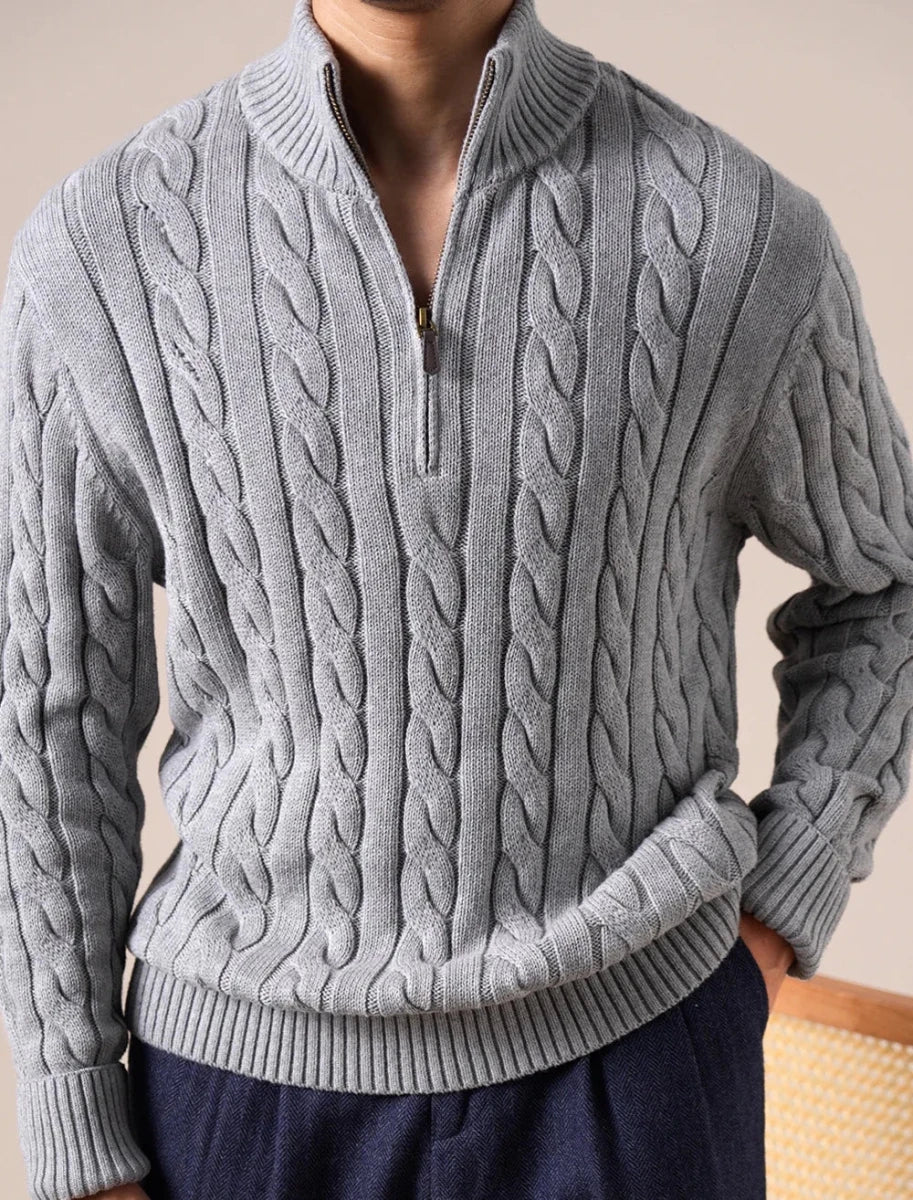 Half - zip long - staple cotton sweater - Antonios
