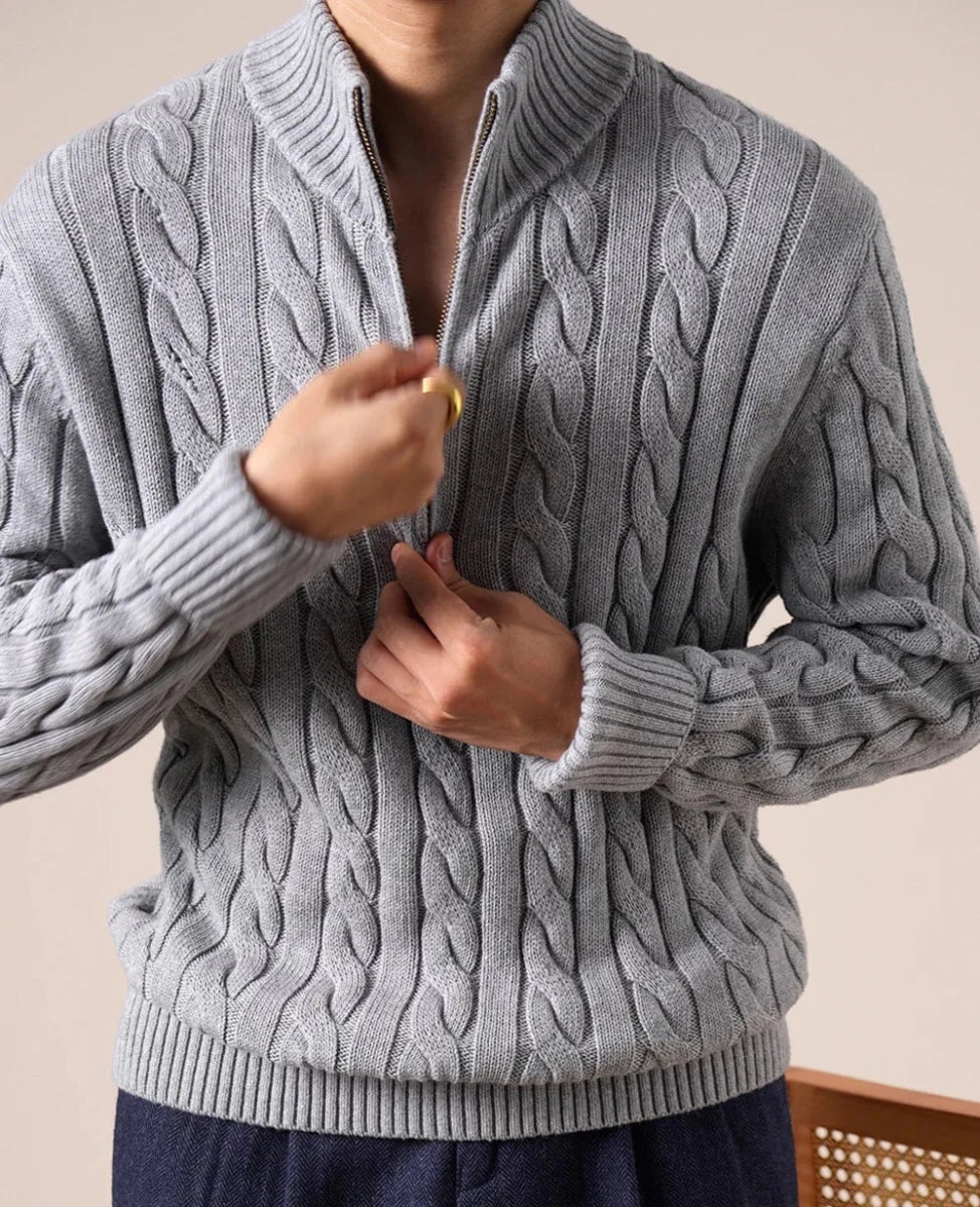 Half - zip long - staple cotton sweater - Antonios