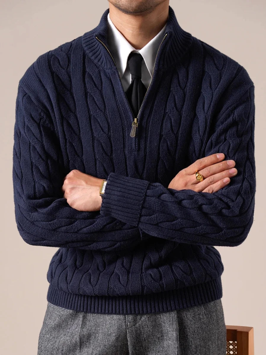 Half - zip long - staple cotton sweater - Antonios