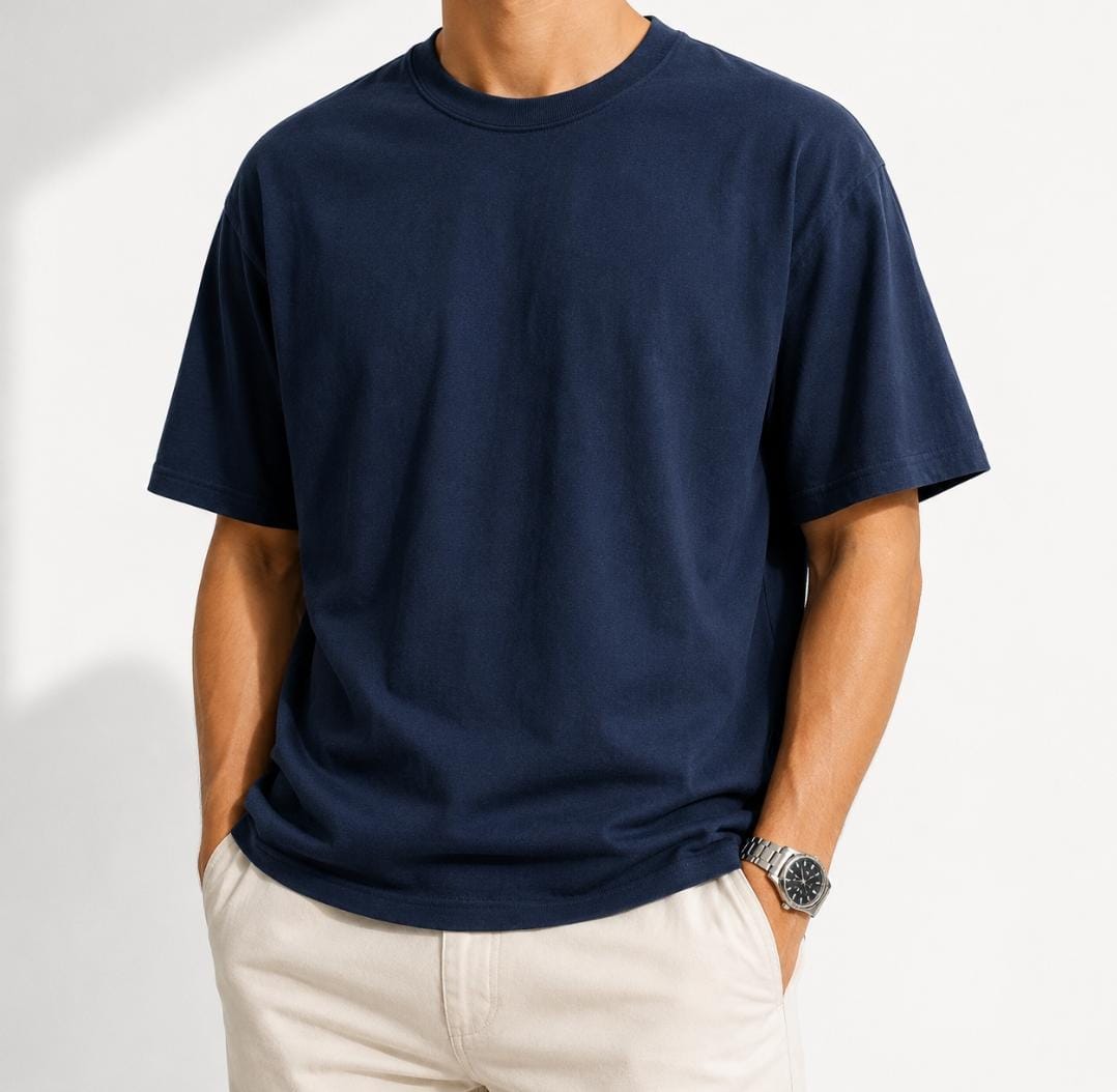 Heavyweight 100% cotton casual regular fit t-shirt - AntoniosClothing - Dark blue