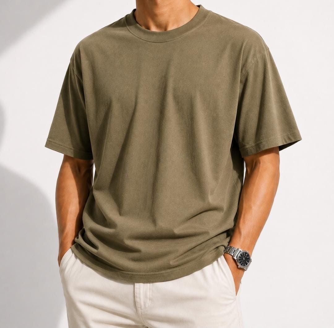 Heavyweight 100% cotton casual regular fit t-shirt - AntoniosClothing - Khaki