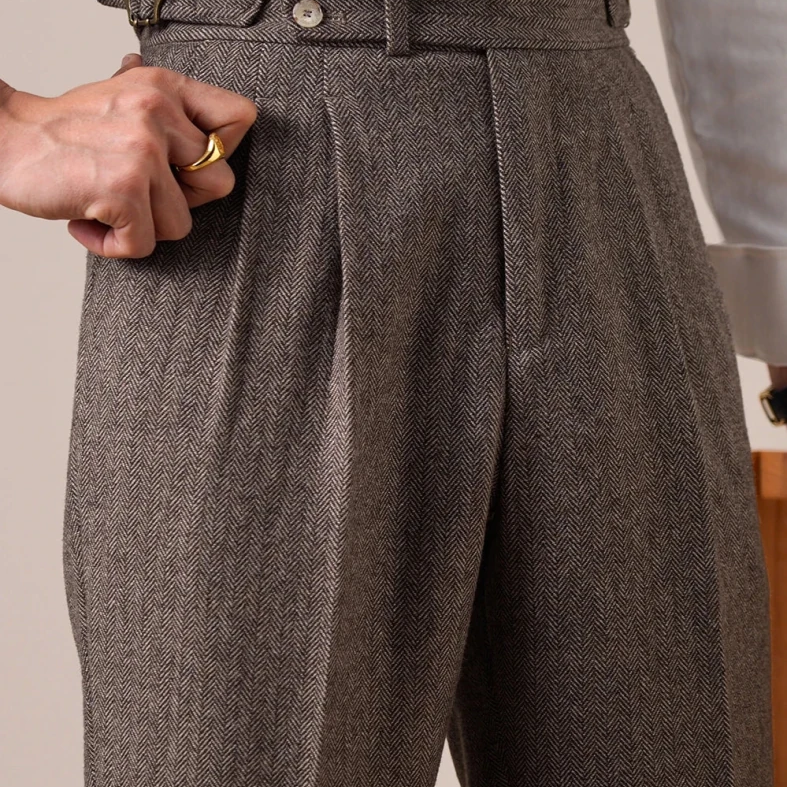 Herringbone wool - blend autumn trousers - Antonios