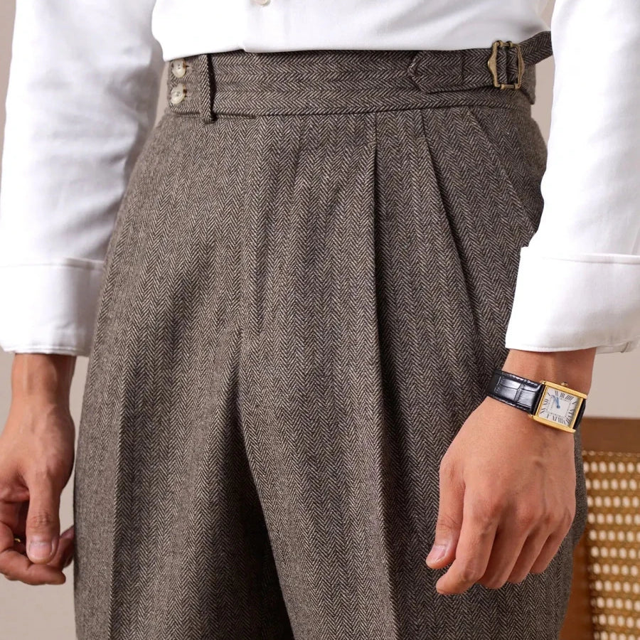 Herringbone wool - blend autumn trousers - Antonios