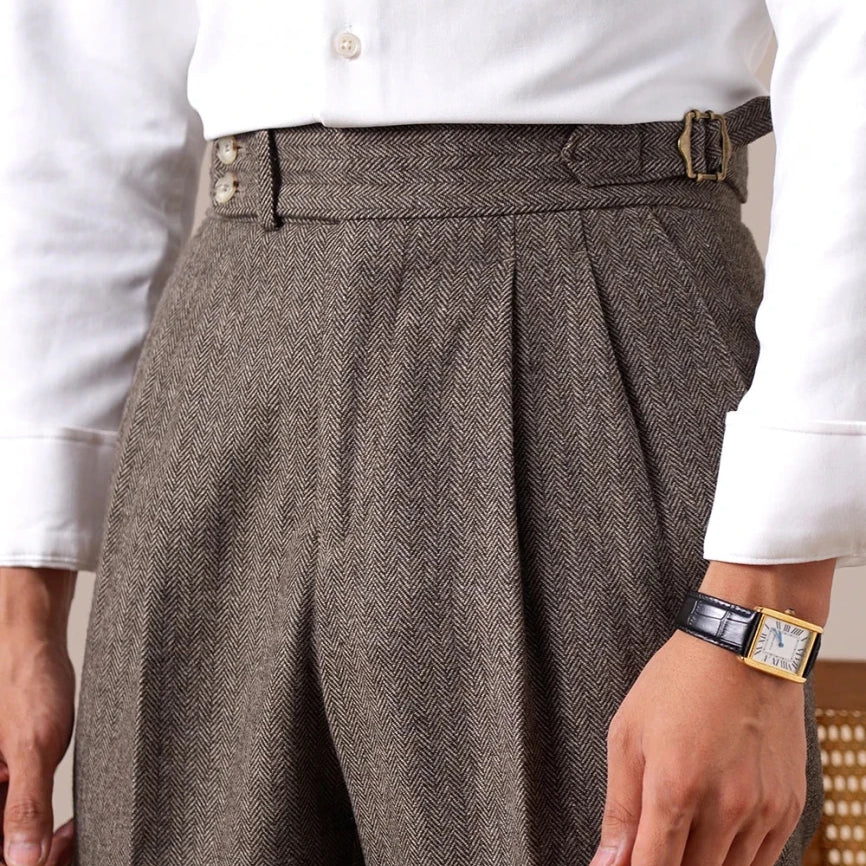 Herringbone wool - blend autumn trousers - Antonios