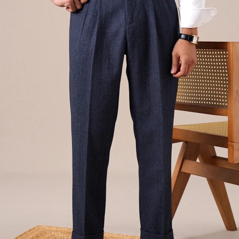 Herringbone wool - blend autumn trousers - Antonios