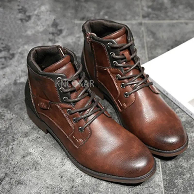 High - top winter leather boots with zipper - Antonios