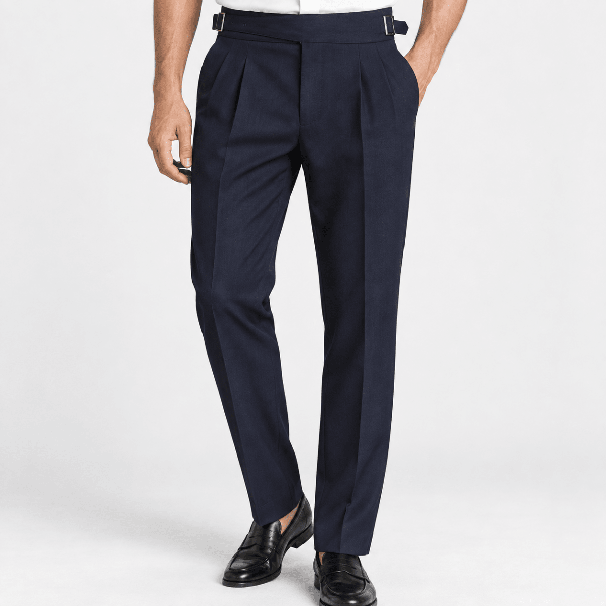 High waist pleated trousers - AntoniosClothing - Navy Blue