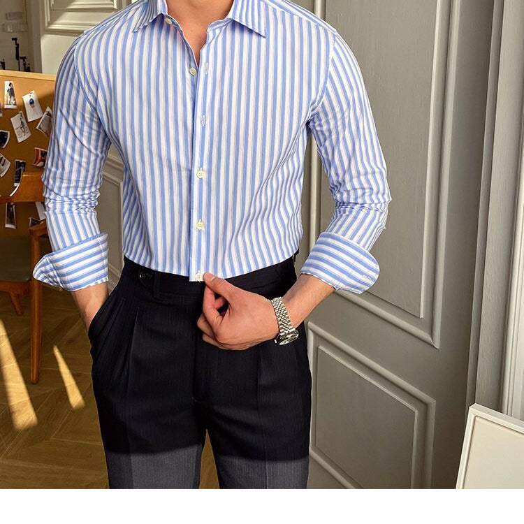 Italian Blue Striped Shirt - Antonios