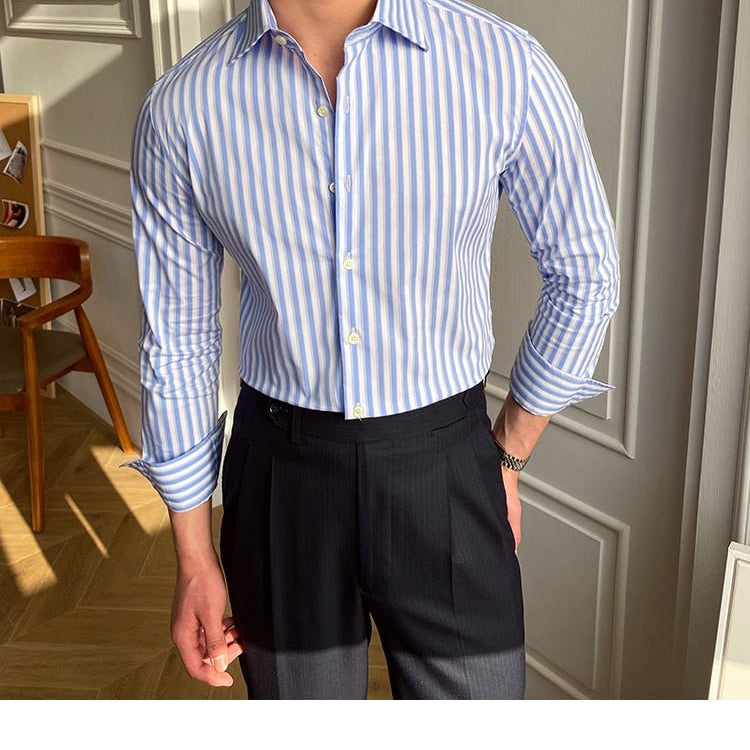 Italian Blue Striped Shirt - Antonios