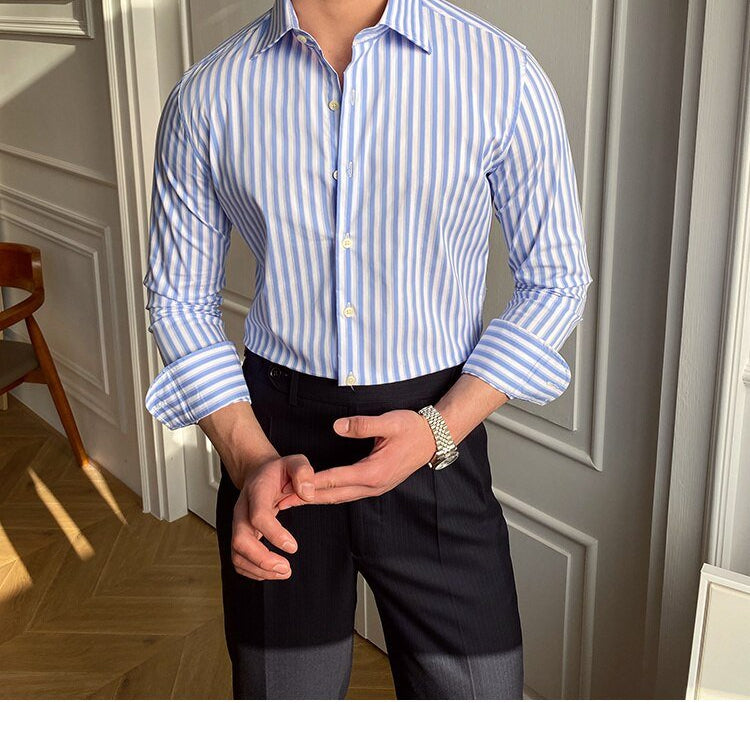 Italian Blue Striped Shirt - Antonios