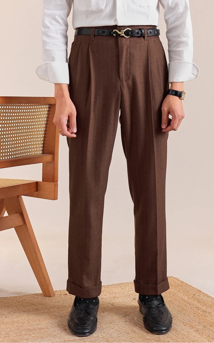 Italian office brown straight pants - Antonios