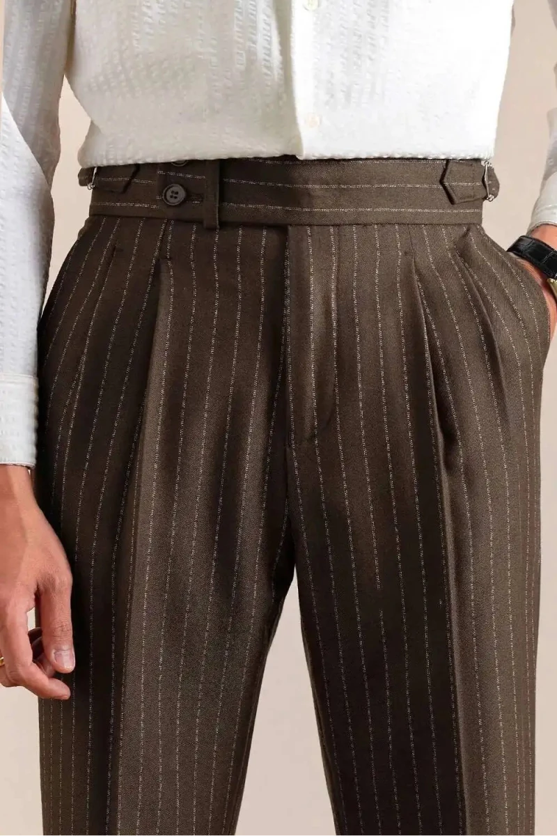 Italian style double pleated striped trousers - Antonios