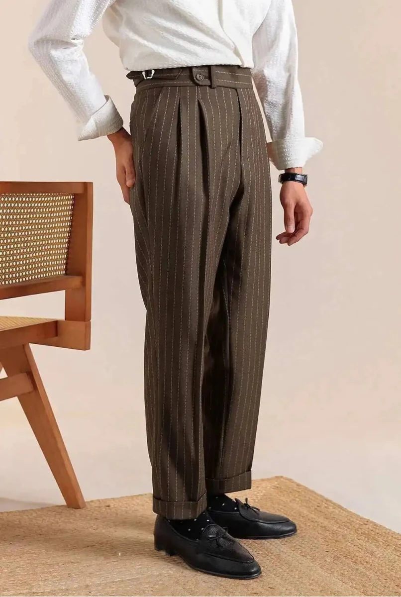 Italian style double pleated striped trousers - Antonios