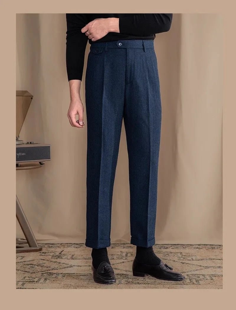 Italian wool herringbone pattern straight pants - Antonios