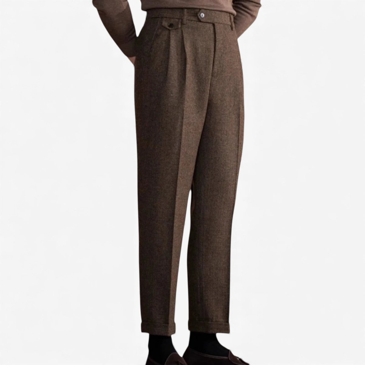 Italian wool herringbone pattern straight pants - Antonios