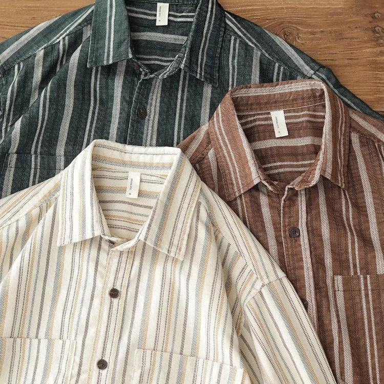 Japanese corduroy striped double pocket shirt - Antonios