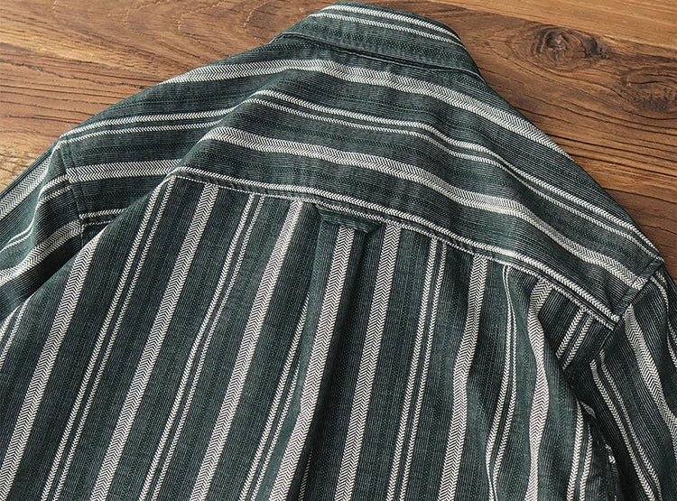 Japanese corduroy striped double pocket shirt - Antonios