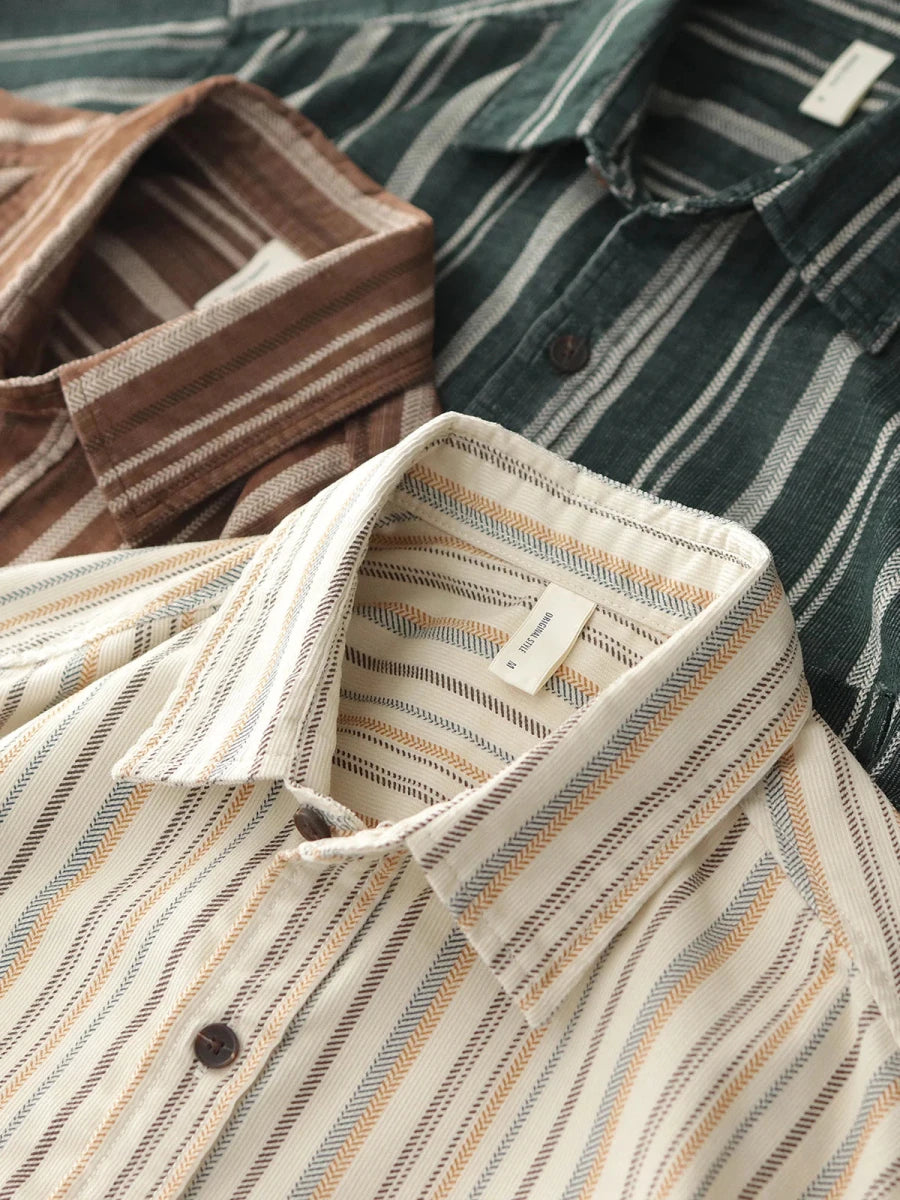 Japanese corduroy striped double pocket shirt - Antonios