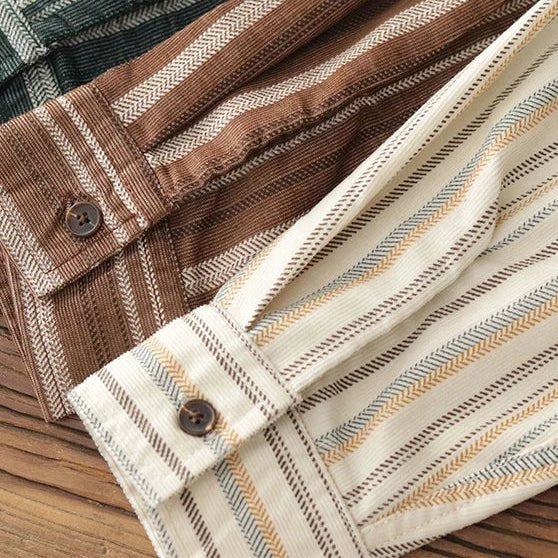 Japanese corduroy striped double pocket shirt - Antonios