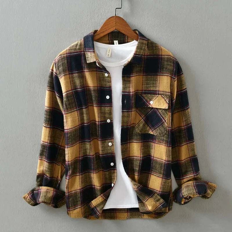 Korean plaid long - sleeve shirt - Antonios
