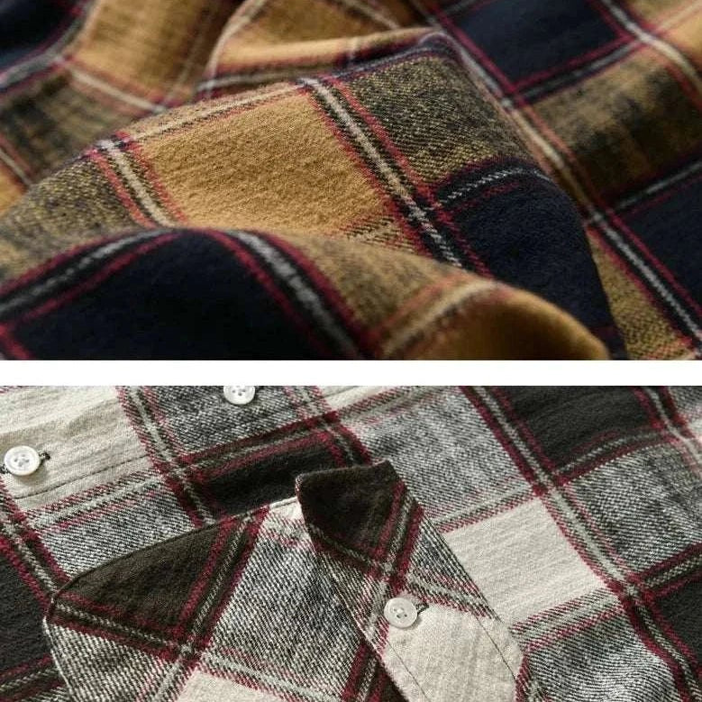 Korean plaid long - sleeve shirt - Antonios