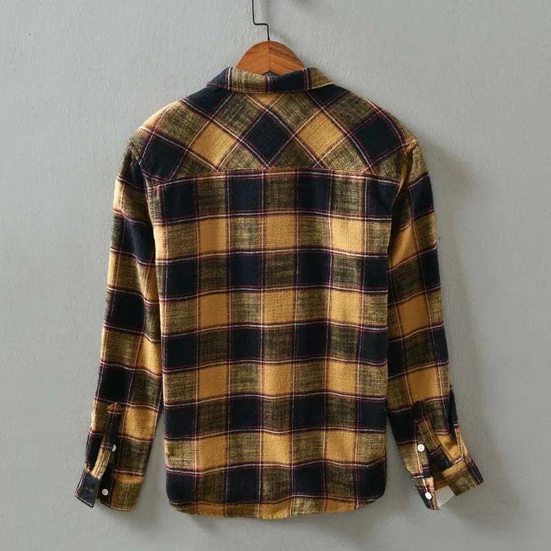 Korean plaid long - sleeve shirt - Antonios
