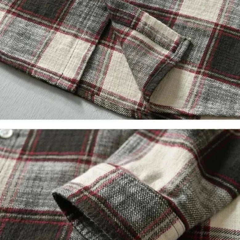 Korean plaid long - sleeve shirt - Antonios