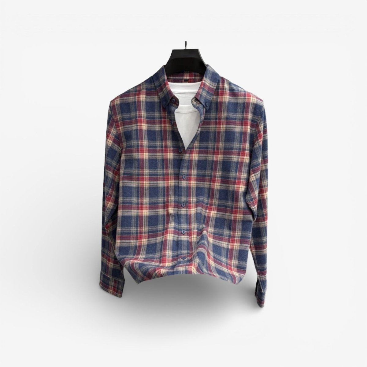 Lapel cotton plaid pattern long sleeve shirt - Antonios