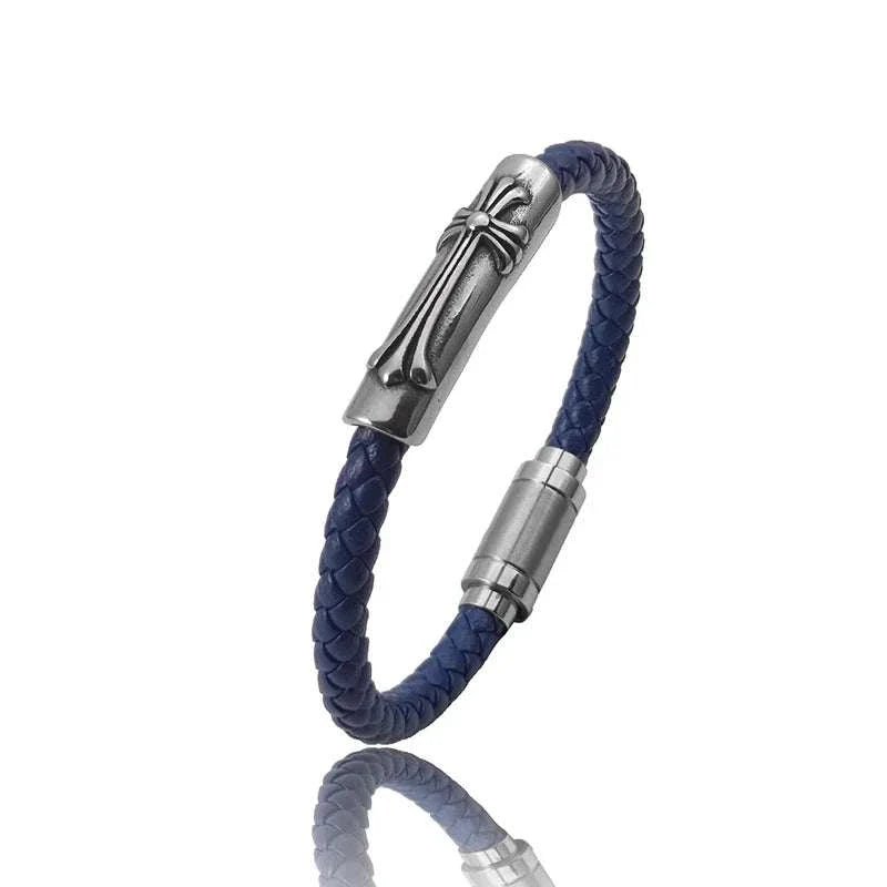 Leather bracelet with stainless steel cross - Antonios