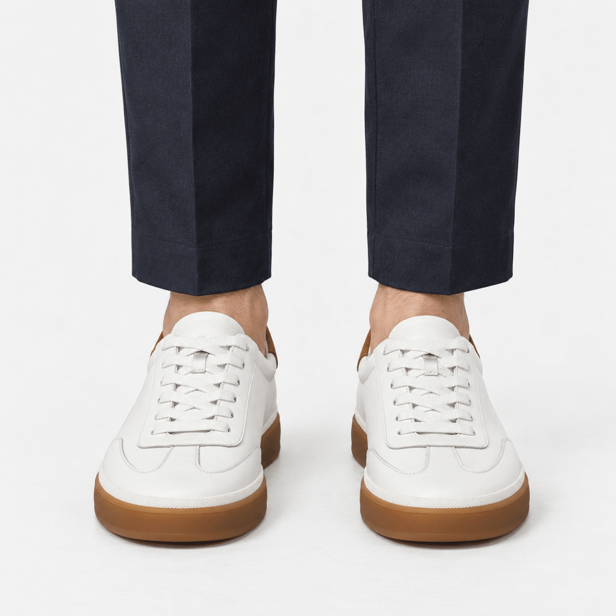 Leather court sneakers with gum soles - AntoniosClothing - White